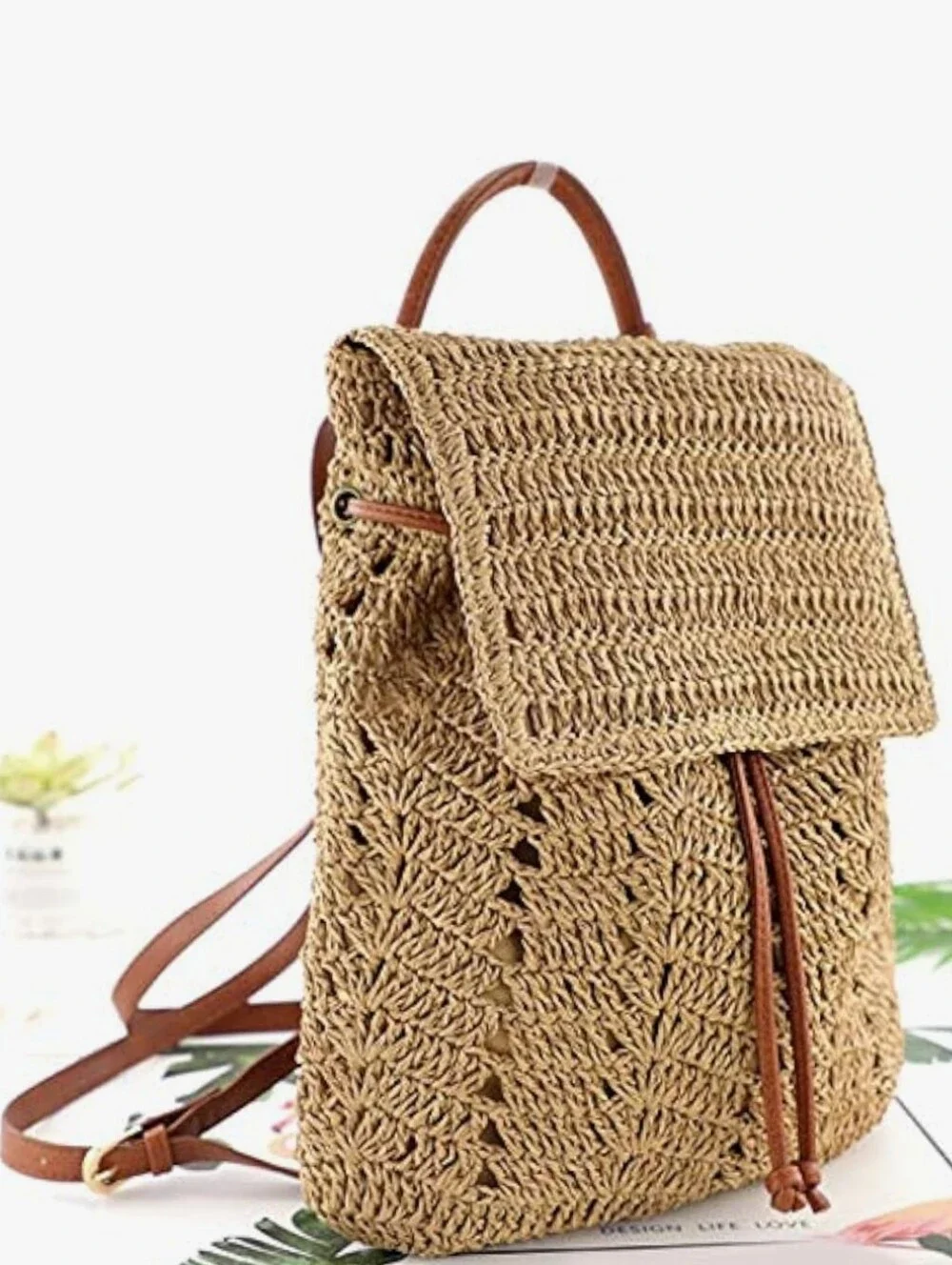 Woven Straw Backpack - Natural